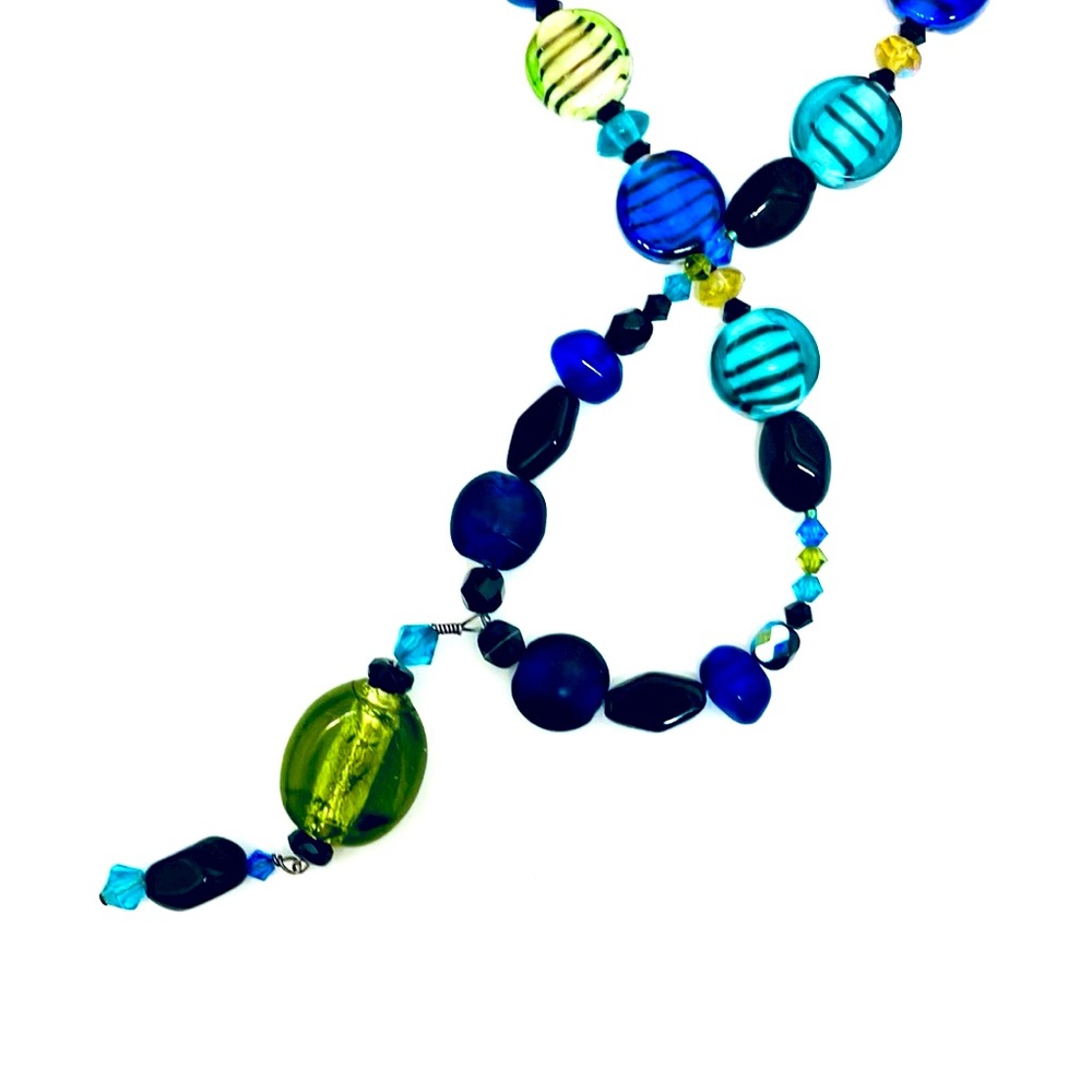 Aqua Lime Blue Striped Necklace